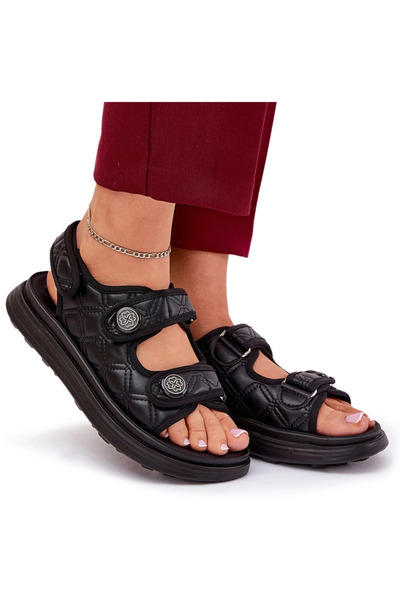 BOTO Sandale damă cu detalii decorative pe velcro, negre, Zoliner, 40
