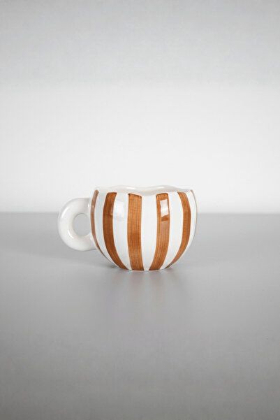 Mithra Life Brown Striped 400 ml Handmade Ceramic Tea Coffee Mug Cup Mit1324