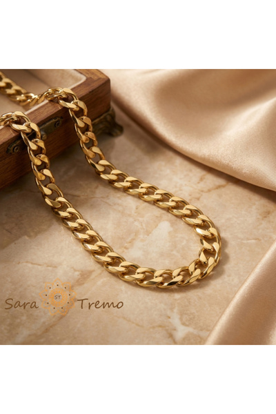 SaraTremo Classic Force Necklace 55 cm – Unisex Gold Plated Cuban Chain 8 mm