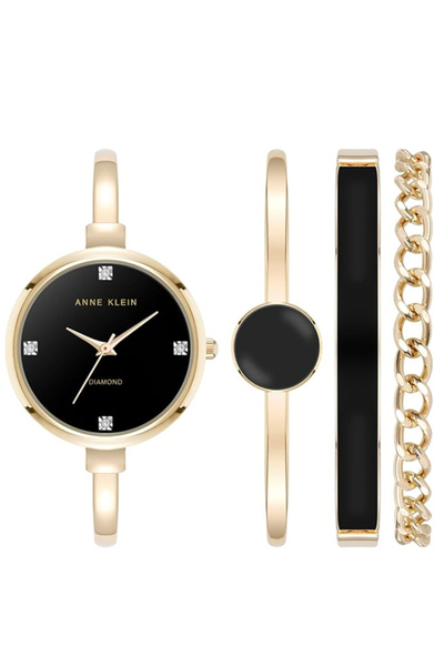 Anne Klein ساعة نسائية بسوار مقاس 32 مم مع سوار معدني AK/ 5142BKST-