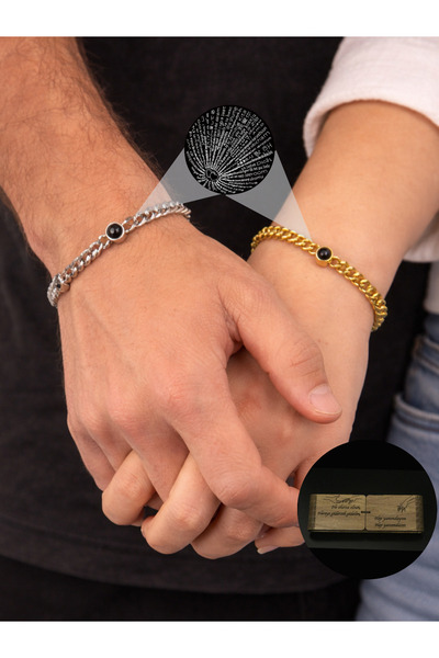 Dukkanka Sevgiliye Özel 2’li Çelik Bileklik – Aşkın 100 Dili Projeksiyon Seti