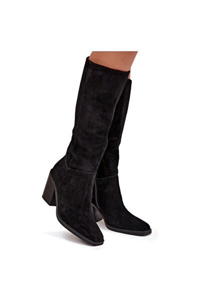 BOTO Suede Thigh High Boots With Zipper Black Lissara 40