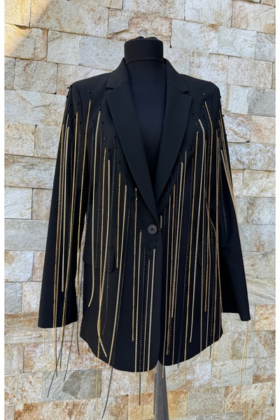 Classy Store Women's Jacket Chain Gold Silver Handmade, Luxury Design, Black