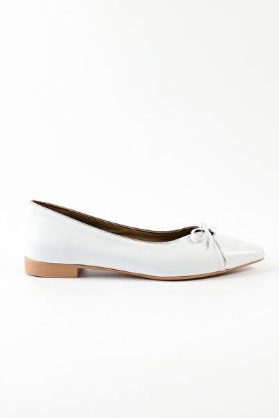 Tuna Genuine Leather White Women's Ballet Flats Shoes - Z267172