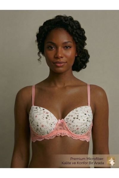 Lavint Homewear Çi̇çek D Patterned Silicone Dan Lace Bale Wired Gulu Ecru-Sal...