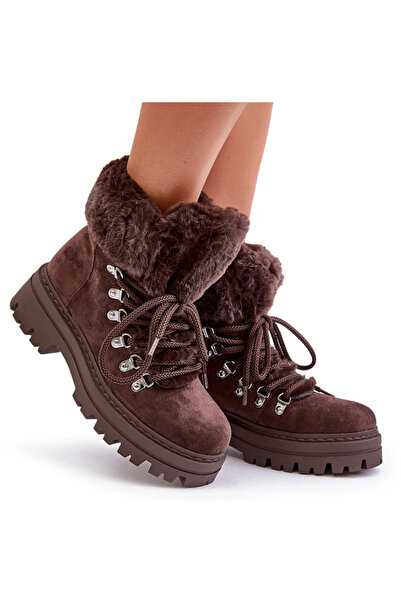 BOTO Laced Women's Boots With Fur Dark Brown Vaminia 38