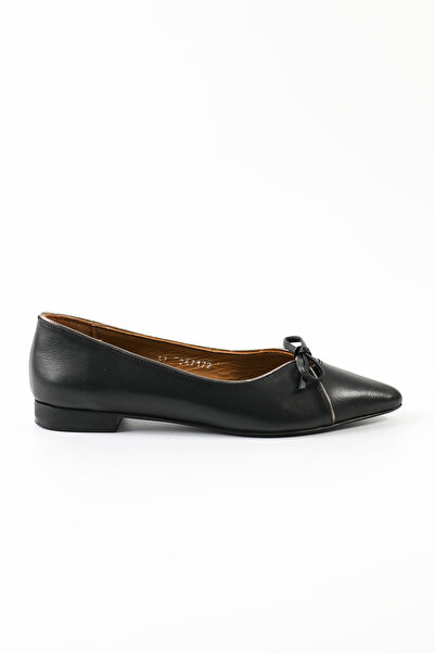 Tuna Genuine Leather Black Women's Ballet Flats Shoes - Z267172