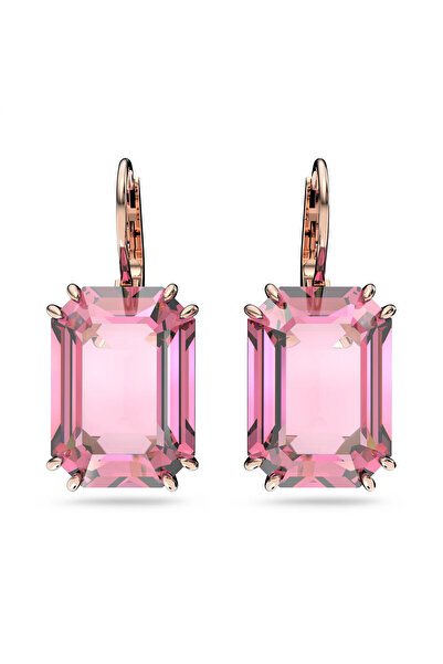 Swarovski Millenia Drop Küpe, Octagon Cut, Pembe, Pembe Altin Rengi Kaplama