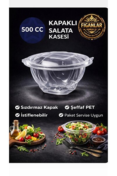 figanlar ambalaj 500 cc Kapaklı Salata Kasesi Şeffaf PET Sızdırmaz Salata Kab...