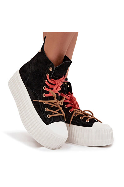 GOE Suede Insulated Women's Sneakers on a Thick Platform SS2N4046 Black 39