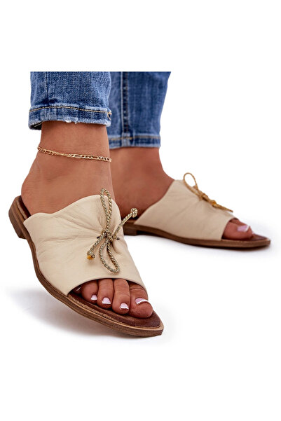 Zazoo 2659 Leather Women's Slippers Beige 35