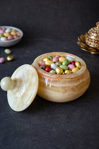 PEARL Doğal Taş Kapaklı Şekerlik | Dekoratif Mermer Şekerlik & Lokumluk