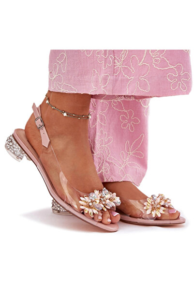 S.BARSKI Transparent Low Heel Sandals With Decoration D&A MR51-709 Pink 37