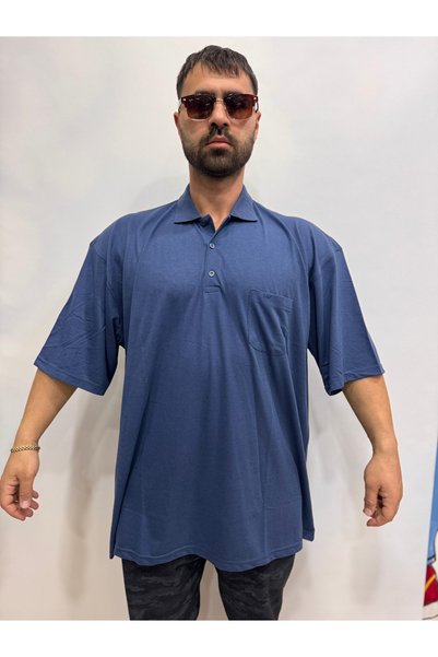 Bas Body FitnessWear Large Size Oversized Polo Collar in Navy Blue with Short Sleeves, Both Stylish and Loose, Available up to 10 Xl.