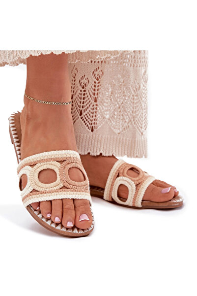 BOTO Crocheted women's slippers on a flat heel beige Nirina 41