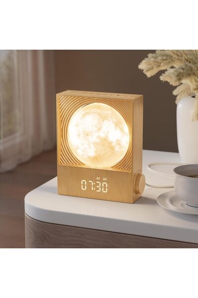 reteyung Rotating Moon Lamp with Sunrise Alarm – 15 Wake-up Sounds, 10 Nature...