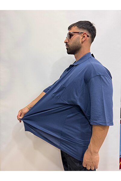 Bas Body FitnessWear Large Size Oversized Polo Collar in Navy Blue with Short...