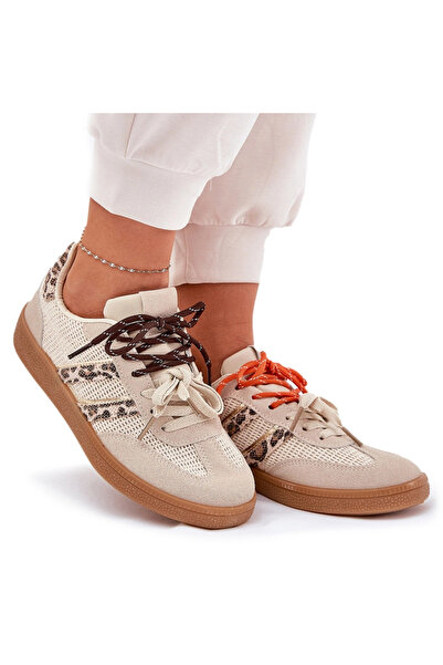 BOTO Sneakerși cu șireturi pentru două persoane , culoare leopard, bej, Ollab...