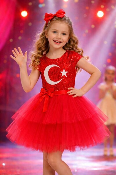 ABİYEKİDS Сукня для особливого виступу з пряжкою, емблемою півмісяця та зірки...