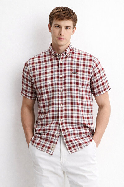 Galvanni Men's Short Sleeve Shirt - Avres Bordeaux Multi Checked
