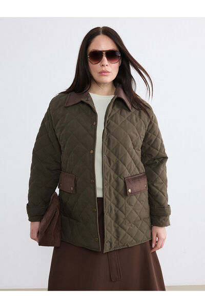 LC Waikiki Ozmarka New Season Large Size Velvet Collar Quilted Women's Coat