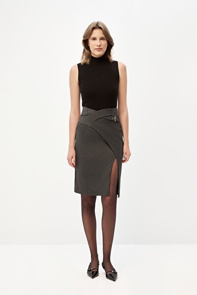 shnwomen Antrasit Asimetrik Kalem Etek
