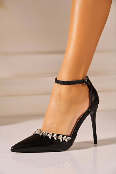 Joana Women's Black Faux Leather Heels 11cm