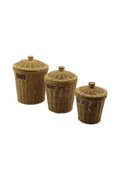 CT STONES Metal Skeleton 3 Sizes Round Wicker Organized Basket with Lid 15X20...