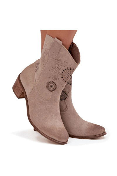 Zazoo Suede Leather Women's Cutout Ankle Boots 3844 Cappuccino 39