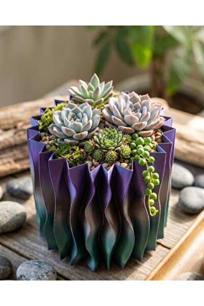 CT STONES Vază decorativă cu imprimare 3D violet în formă de val estetic, acc...