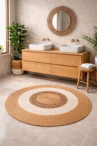 home inn Bohemian Style Bathroom Set |   Round Rug Mirror with Mesh Frame, Ba...