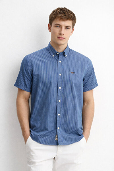 Galvanni Men's Short Sleeve Shirt - Arto Navy Striped