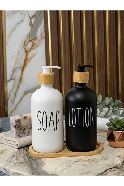 Home Bambu Kapaklı 2'li Cam Sabunluk Seti