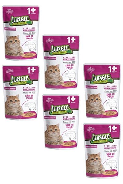 Jungle Pouch Kısırlaştırılmış Gravy Soslu Biftekli Yaş Kedi Maması 100 gr 6 Adet