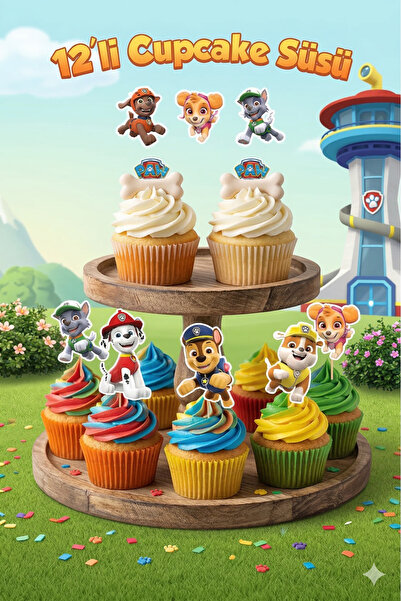 abjad Paw Patrol Temalı 12’li Cupcake Süsü (Paw Petrol Doğum Günü Süsü)
