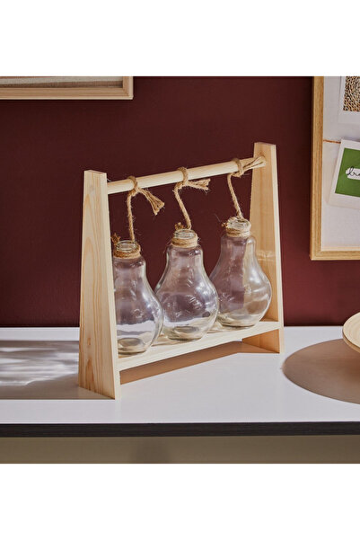 Generic Harold Clear Glass Vases in Wooden Frame - 28 x 7 x 26.1 cm