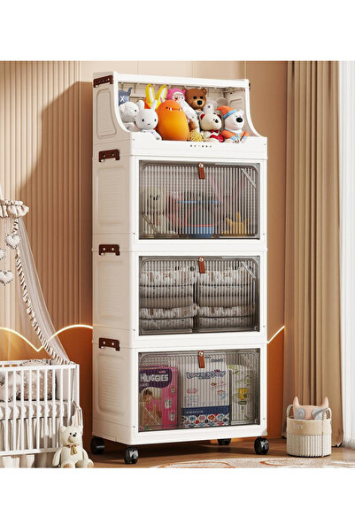 Generic 4-Tier Foldable Storage Cabinet with Wheels and Lockable Doors - 102x...