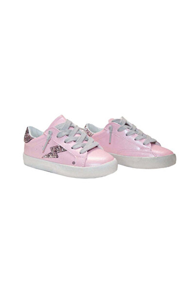 PETIT-ATELlER Kids Pink Patent Leather Sneaker Glitter Lightning Bolt Zip Sid...