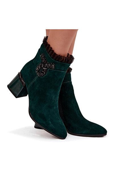 D&A Suede Leather Women's Ankle Boots On Heel With Decoration Lined MR52-127 ...
