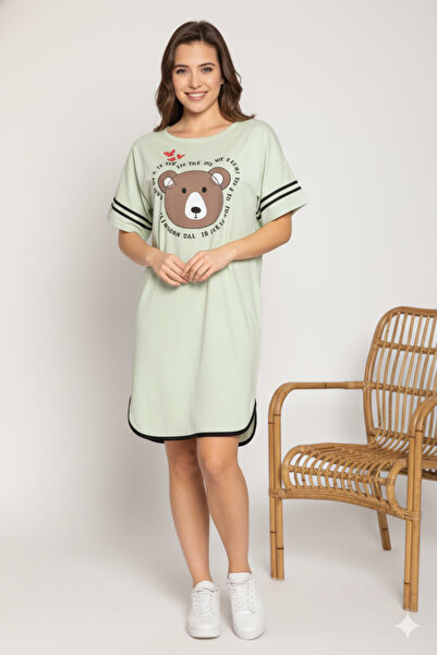 BOYRAZ Women's casual dress with Short-Sleeved, knee-length, teddy bear print...