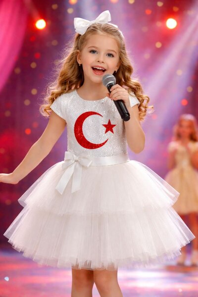 ABİYEKİDS Сукня для особливого виступу з пряжкою, емблемою півмісяця та зірки...