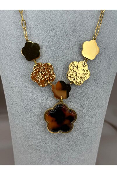 ZS Aksesuar Gold Color Women's Necklace with Clover Figure – Stylish Chain Ne...