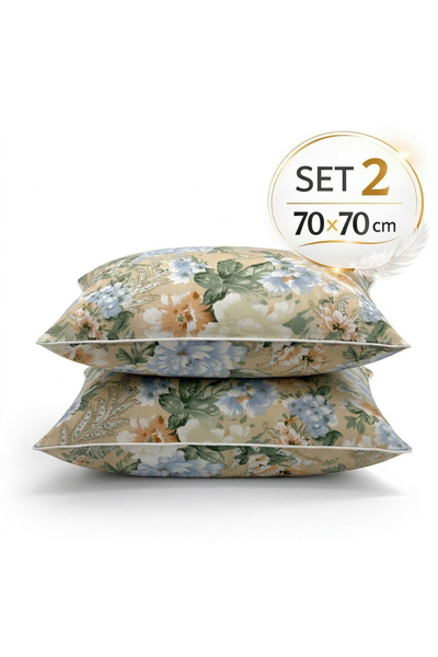 Boema Home Deco Set of 2 Goose Down and Feather Pillows 70x70 cm, Medium Firm...
