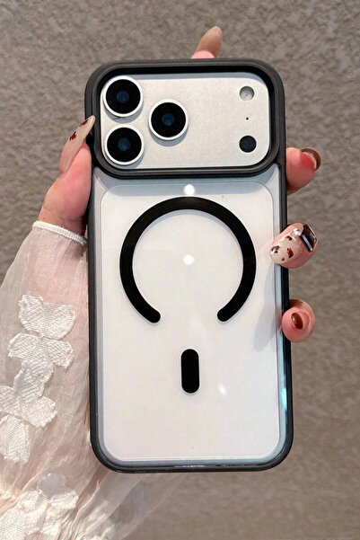 KVK PRİVACY iPhone 17 Pro Max Magsafe Uyumlu Siyah Şeffaf Telefon Kılıfı Darb...