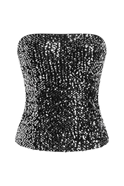 Ceren Öncel Atelier Gri Pullu Payetli Straplez Büstiyer