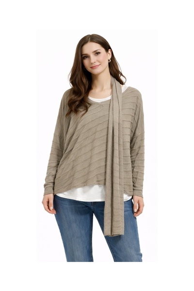 Marjinal Women's Imported Three-Piece Knitwear Shawl Athlete Blouse Set