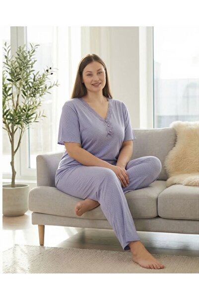 Hirazenmoda Set de pijamale pentru femei de mărime mare 2XL-5XL Confortabil c...