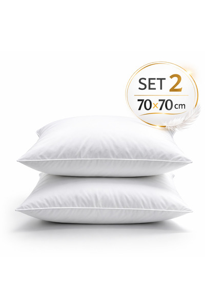 Boema Home Deco Set of 2 Goose Down and Feather Pillows 70x70 cm, Medium Firm...