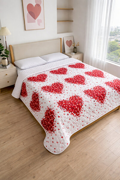 Vijdan Life Kalp Desenli Çift Kişilik Pike 200x230 cm – Yazlık, Yumuşak ve Ne...