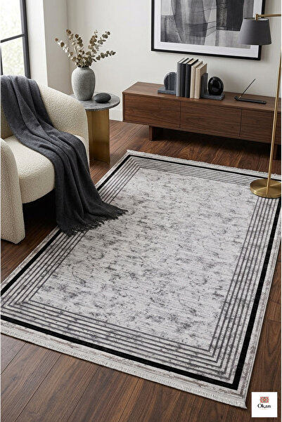 Luxury Living Collection: Vizon Pudra Mermer Dokulu Madalyon Salon Halısı